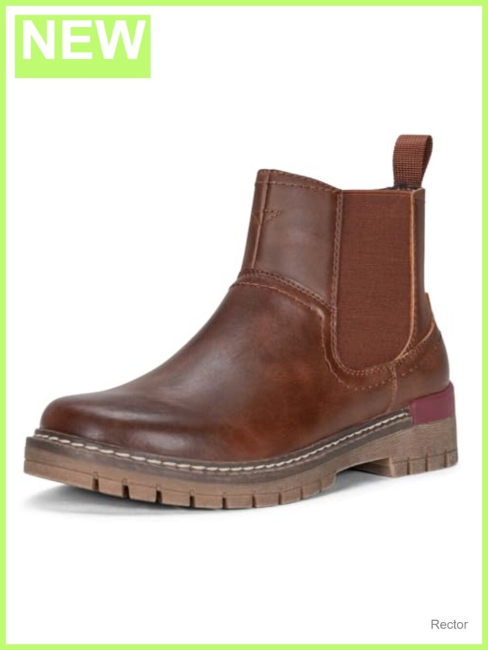 Women's Chelsea Boots Pull-On Lug Sole Low Heel Ankle Booties Faux Leather